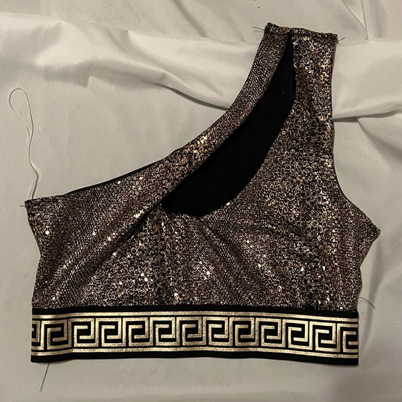 NEW top leggings set faux snakeskin bronze Greco Grecian pattern ladies small - Picture 10 of 11